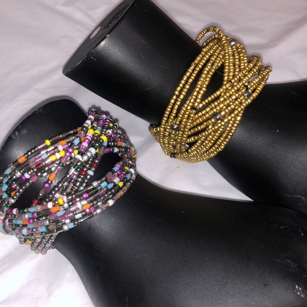 3/$15 2pc Beaded wide bracelets gold multi color